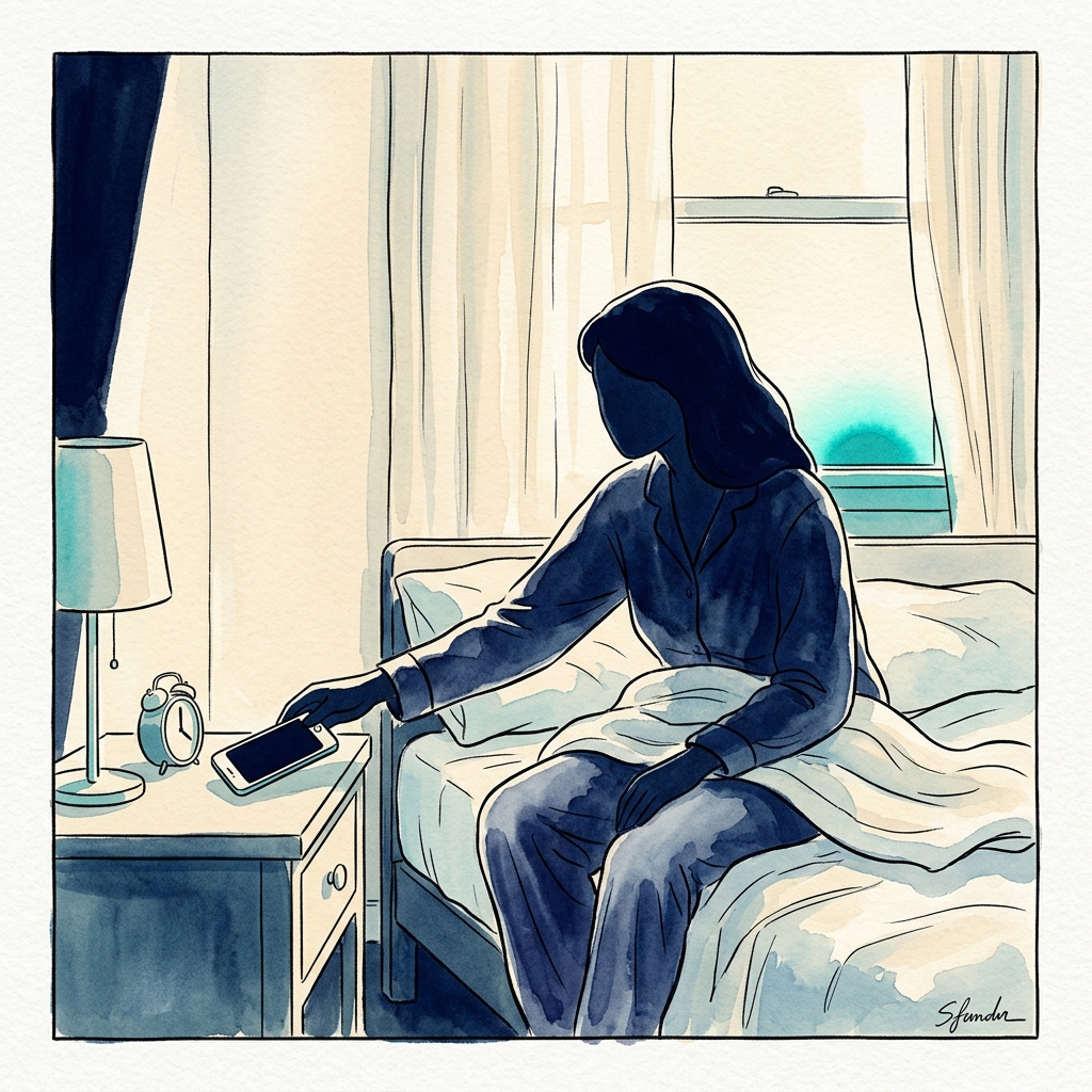 Watercolor illustration capturing Sarah K.'s recovery moment